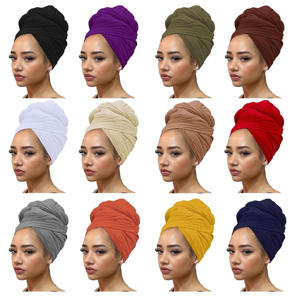 4302 12 Pieces Stretch Head Scarfs Headbands for Muslim Soft Breathable